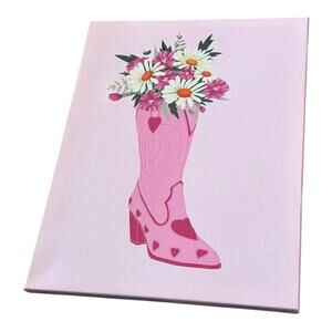 Canvas Wall Pink Cowboy Boot Flowers
